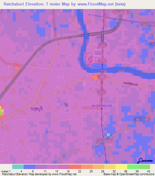 Ratchaburi,Thailand Elevation Map