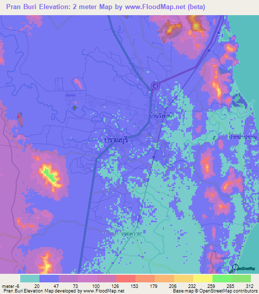 Pran Buri,Thailand Elevation Map