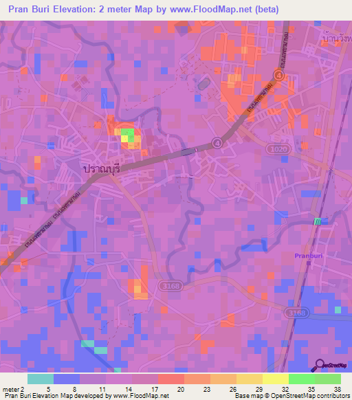 Pran Buri,Thailand Elevation Map