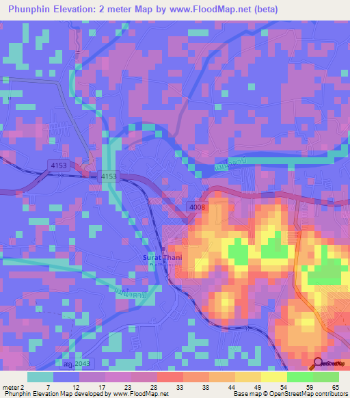Phunphin,Thailand Elevation Map