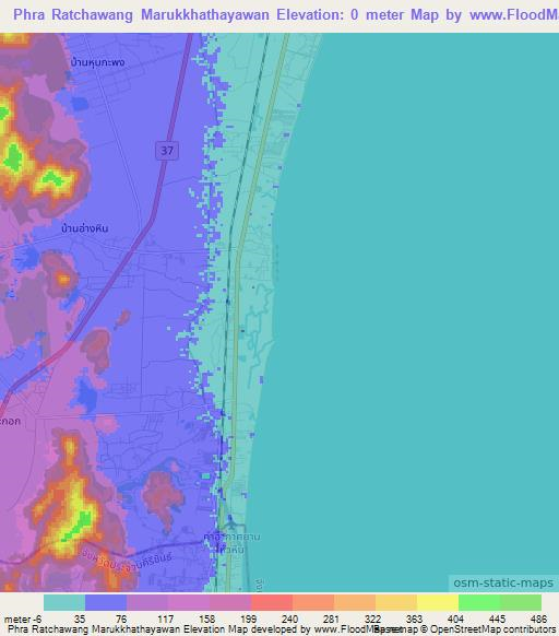 Phra Ratchawang Marukkhathayawan,Thailand Elevation Map
