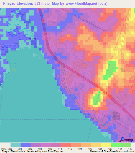 Phayao,Thailand Elevation Map