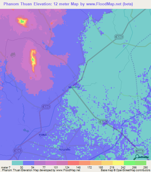 Phanom Thuan,Thailand Elevation Map