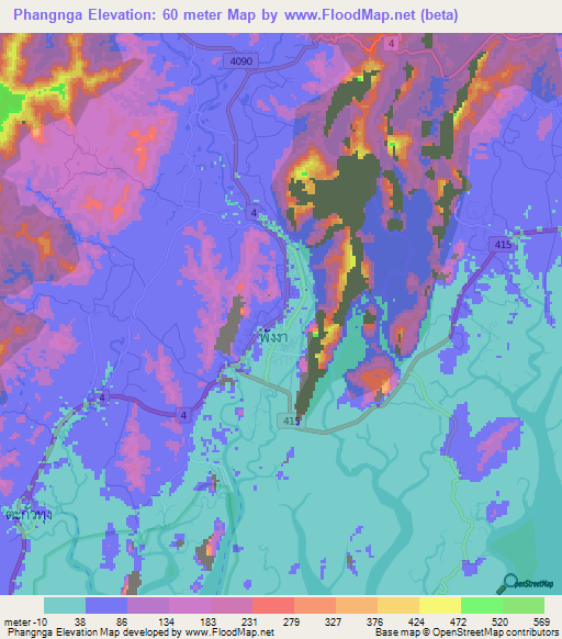 Phangnga,Thailand Elevation Map