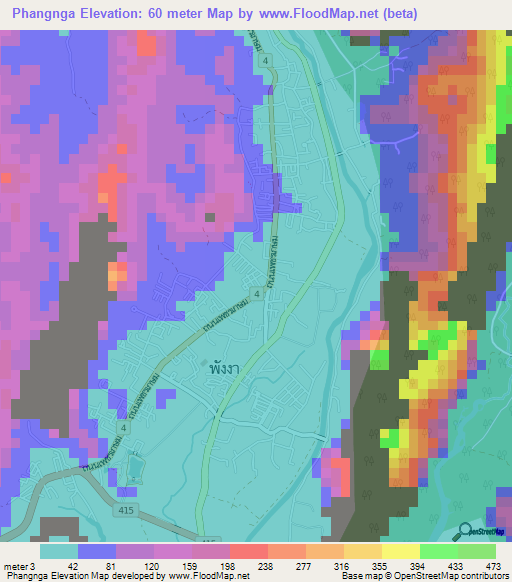 Phangnga,Thailand Elevation Map