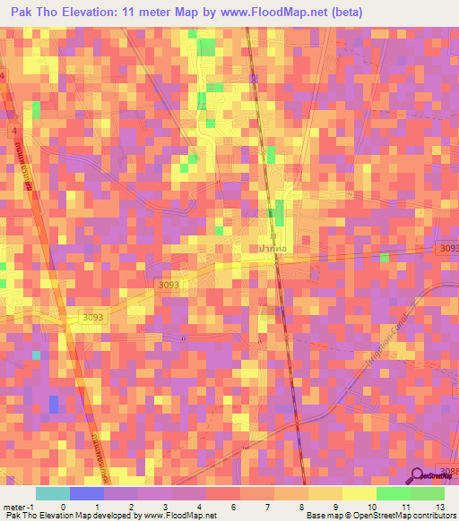 Pak Tho,Thailand Elevation Map