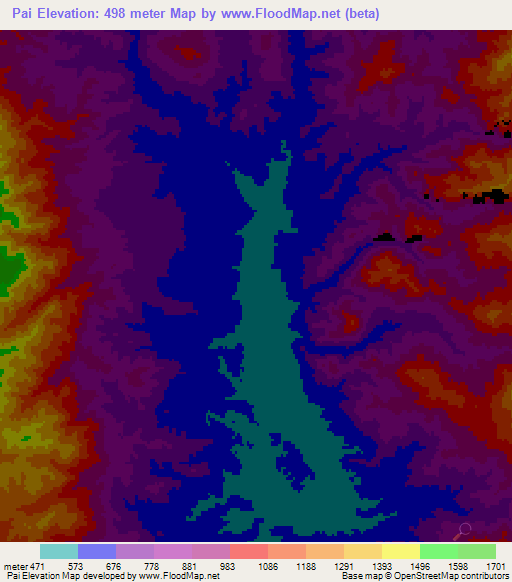 Pai,Thailand Elevation Map