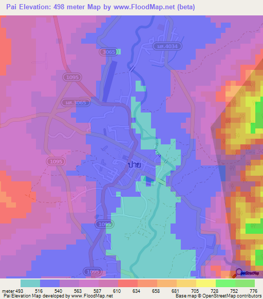 Pai,Thailand Elevation Map