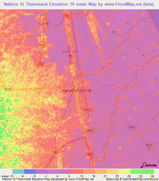 Nakhon Si Thammarat,Thailand Elevation Map