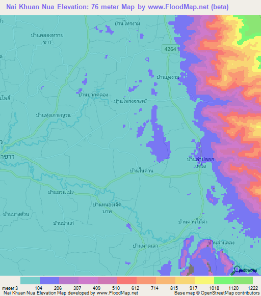 Nai Khuan Nua,Thailand Elevation Map