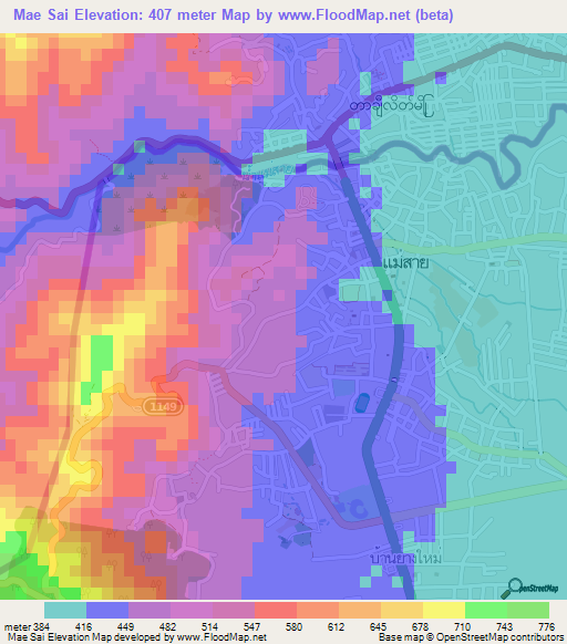 Mae Sai,Thailand Elevation Map