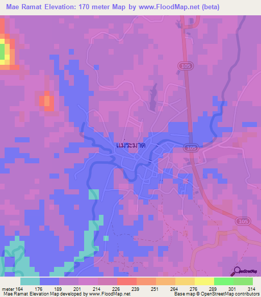 Mae Ramat,Thailand Elevation Map