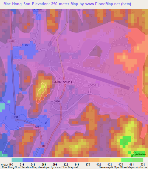 Mae Hong Son,Thailand Elevation Map