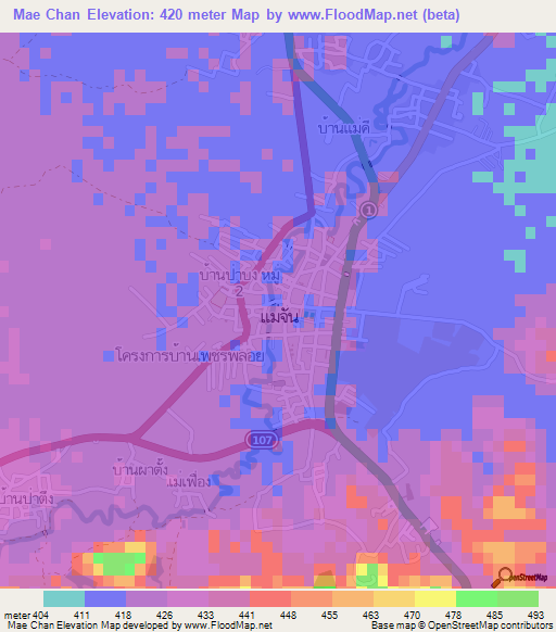 Mae Chan,Thailand Elevation Map