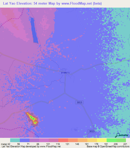 Lat Yao,Thailand Elevation Map