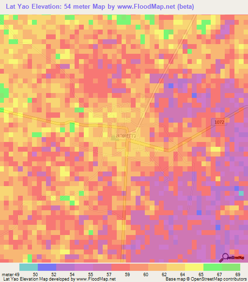 Lat Yao,Thailand Elevation Map
