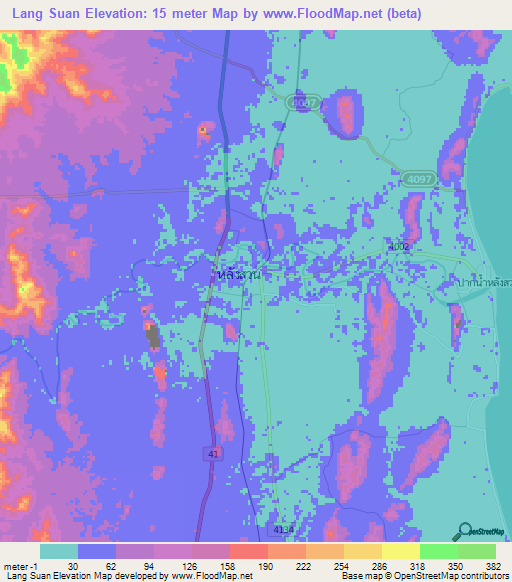 Lang Suan,Thailand Elevation Map