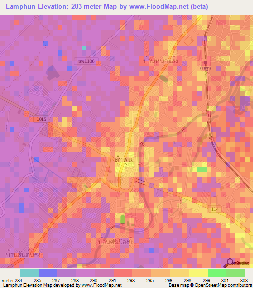 Lamphun,Thailand Elevation Map