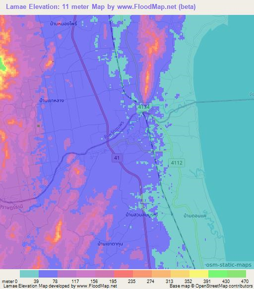 Lamae,Thailand Elevation Map