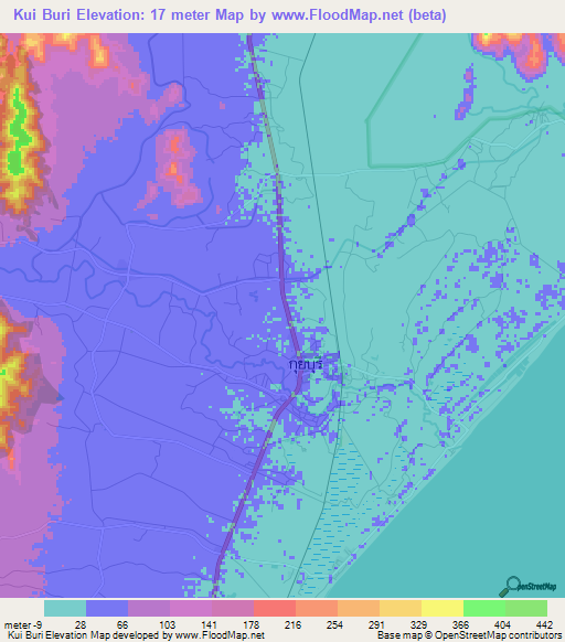 Kui Buri,Thailand Elevation Map