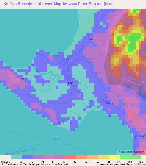 Ko Yao,Thailand Elevation Map