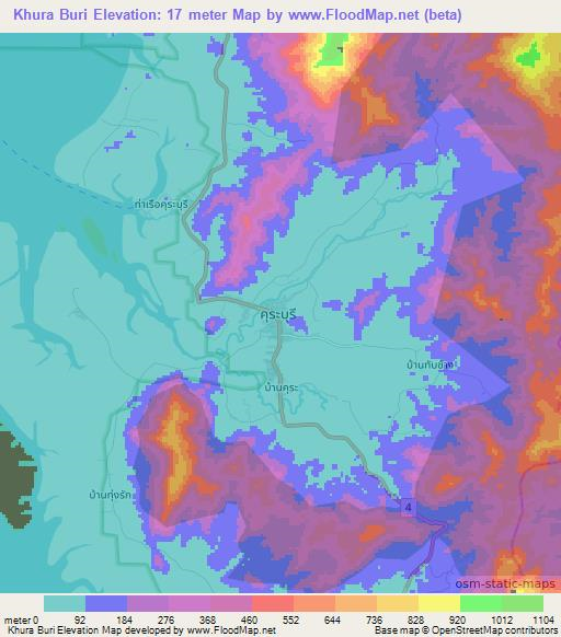 Khura Buri,Thailand Elevation Map