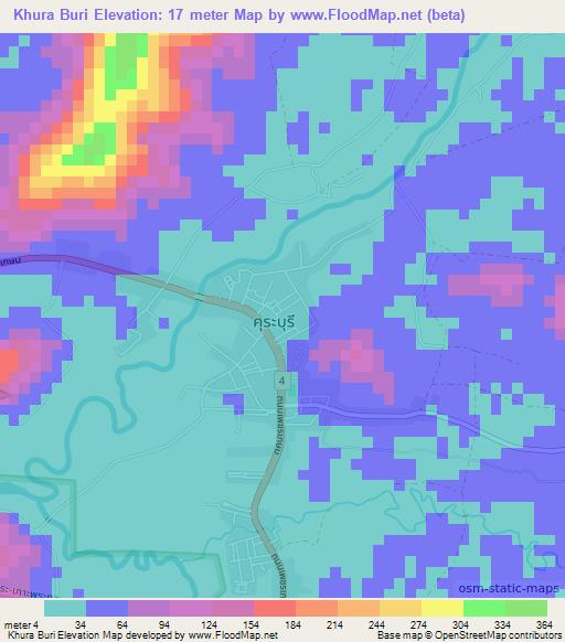 Khura Buri,Thailand Elevation Map