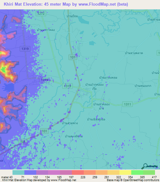 Khiri Mat,Thailand Elevation Map