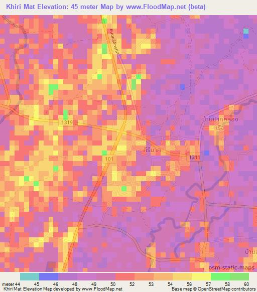 Khiri Mat,Thailand Elevation Map