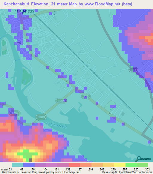 Kanchanaburi,Thailand Elevation Map