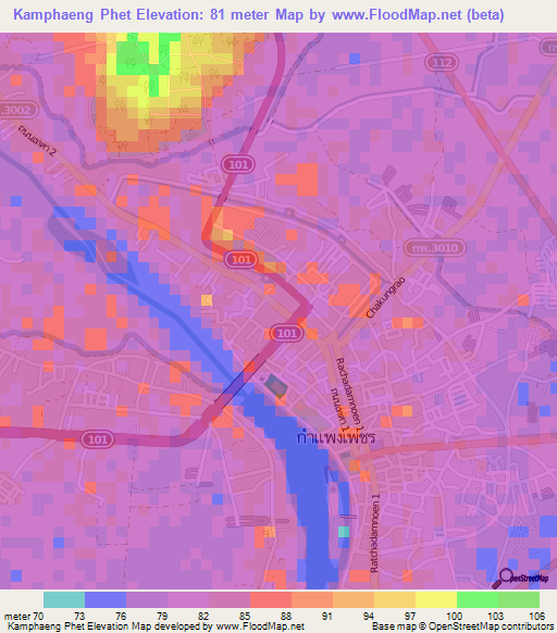 Kamphaeng Phet,Thailand Elevation Map