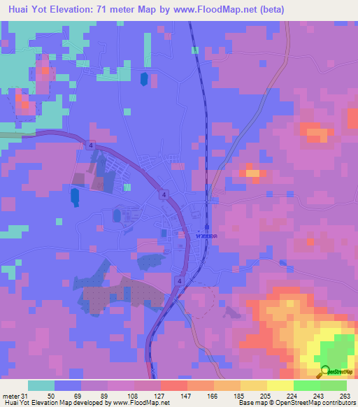 Huai Yot,Thailand Elevation Map