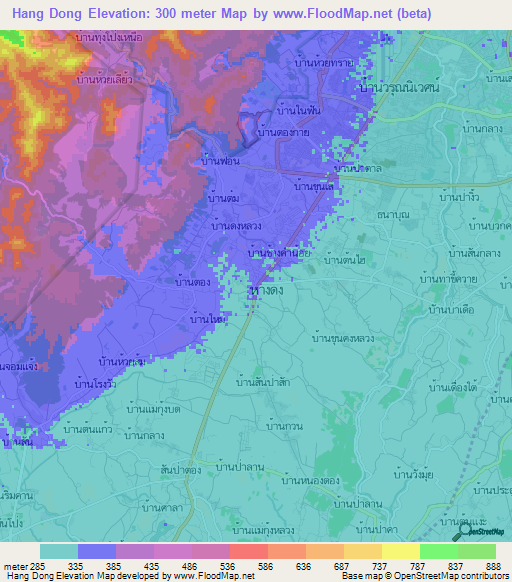 Hang Dong,Thailand Elevation Map