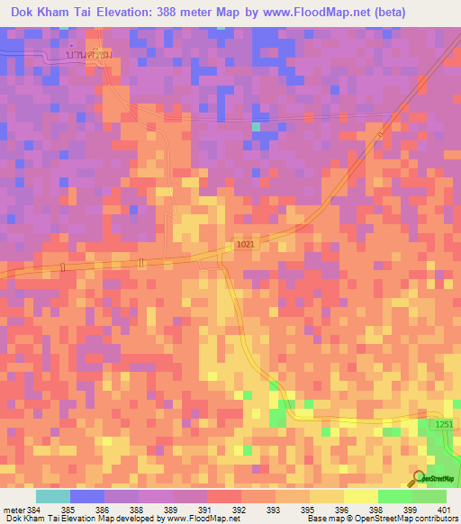 Dok Kham Tai,Thailand Elevation Map