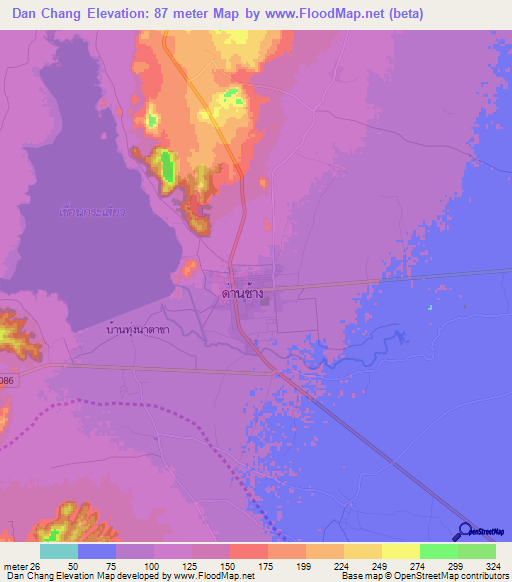 Dan Chang,Thailand Elevation Map