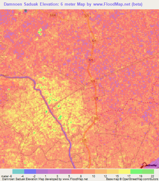 Damnoen Saduak,Thailand Elevation Map