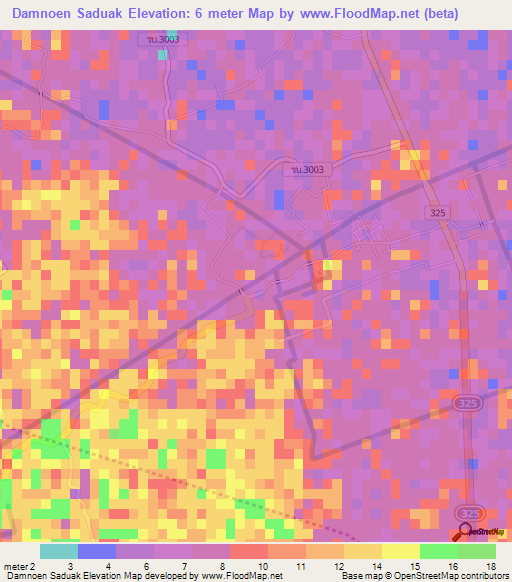 Damnoen Saduak,Thailand Elevation Map