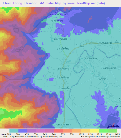 Chom Thong,Thailand Elevation Map