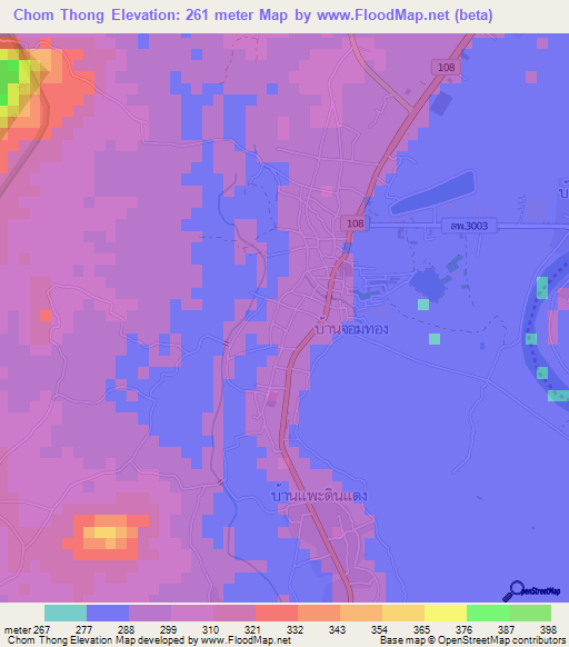 Chom Thong,Thailand Elevation Map