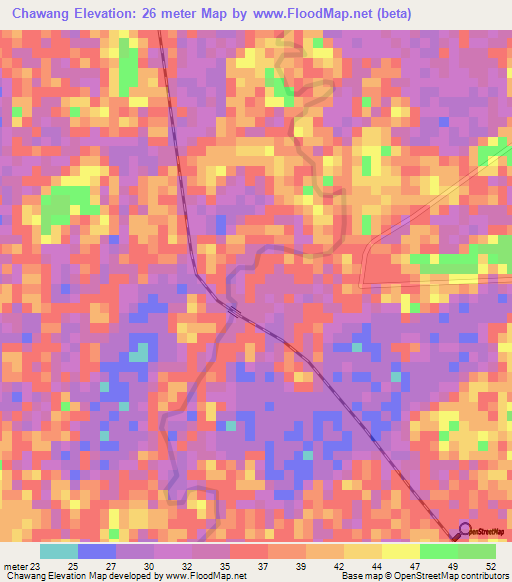 Chawang,Thailand Elevation Map