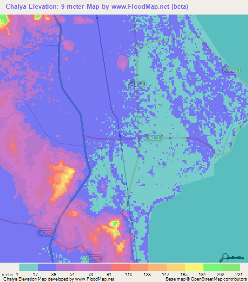 Chaiya,Thailand Elevation Map