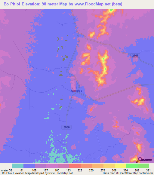 Bo Phloi,Thailand Elevation Map