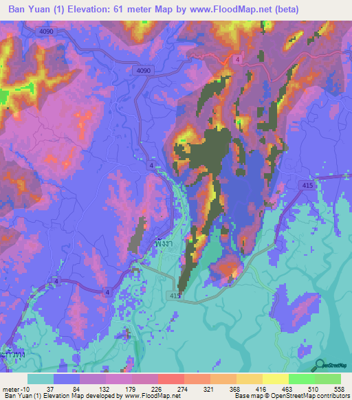 Ban Yuan (1),Thailand Elevation Map
