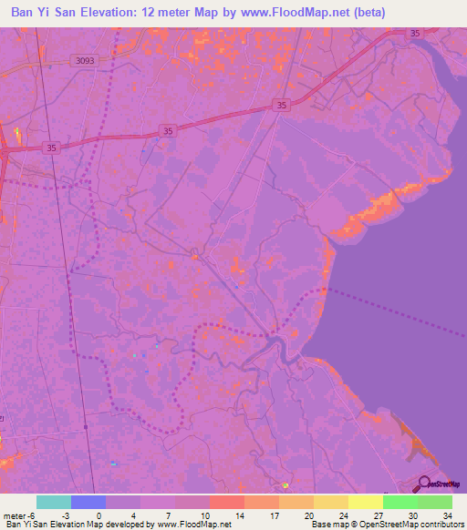 Ban Yi San,Thailand Elevation Map