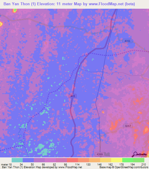 Ban Yan Thon (1),Thailand Elevation Map