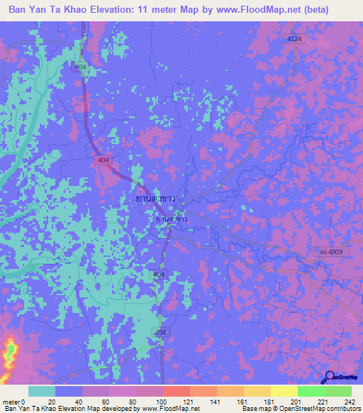 Ban Yan Ta Khao,Thailand Elevation Map
