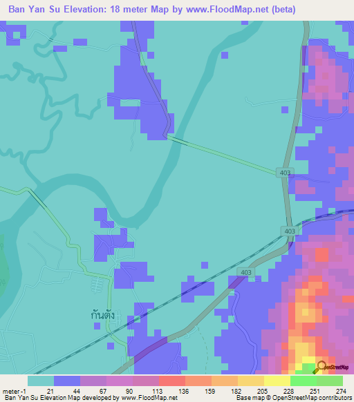 Ban Yan Su,Thailand Elevation Map