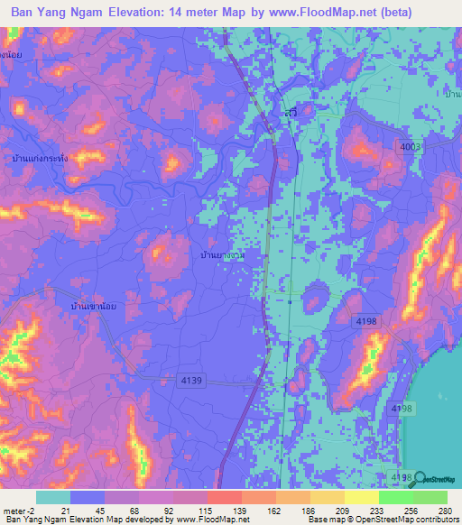 Ban Yang Ngam,Thailand Elevation Map