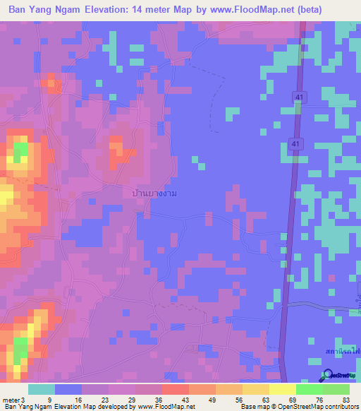 Ban Yang Ngam,Thailand Elevation Map