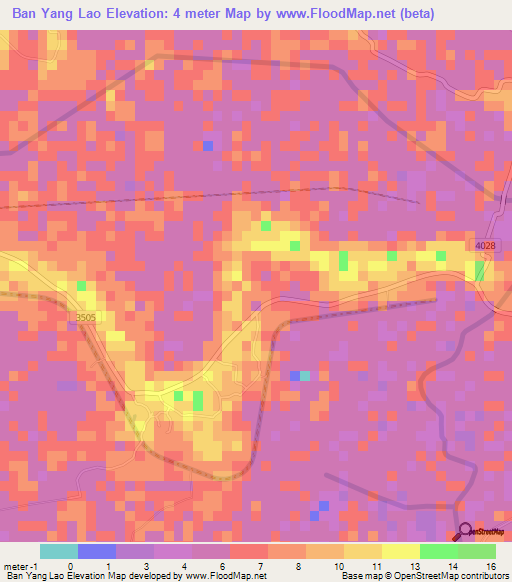 Ban Yang Lao,Thailand Elevation Map